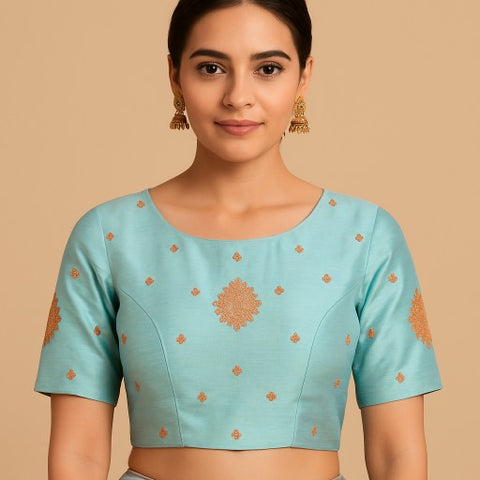 Zarqaa Powder Blue Color Blouse with Curvy V Neckline