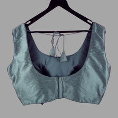 Shabnam Raw Silk Grey Color Blouse with Round Neckline