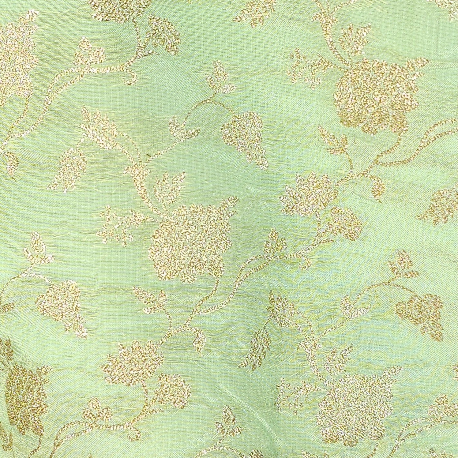 Kundan Pastel Green Color Brocade Blouse with Round Neckline