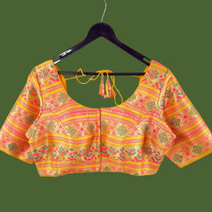 Manjusha Mango Yellow Color Banarasi Brocade Blouse with Round Neckline