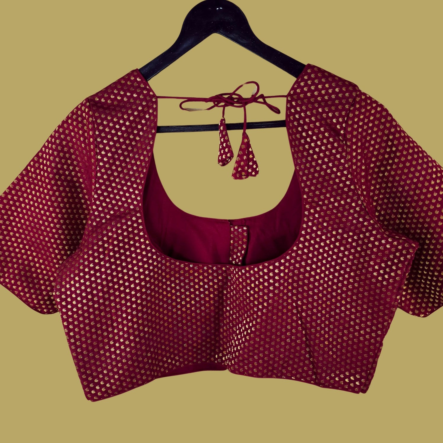 Gold Koyari Deep Maroon Color Banarasi Brocade Blouse with Round Neckline