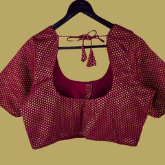 Gold Koyari Deep Maroon Color Banarasi Brocade Blouse with Round Neckline