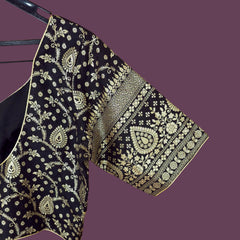 Nupur Black Color Banarasi Brocade Blouse with Sweetheart Neckline