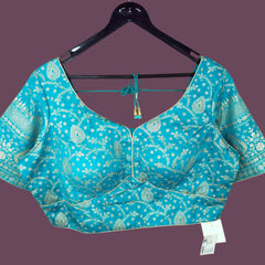 Nupur Dark Sky Blue Color Banarasi Brocade Blouse with Sweetheart Neckline