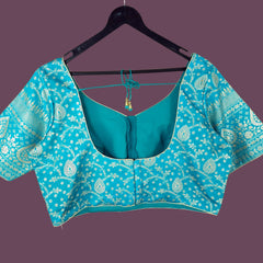 Nupur Dark Sky Blue Color Banarasi Brocade Blouse with Sweetheart Neckline