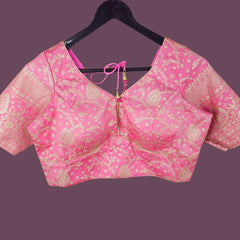 Nupur Rose Pink Color Banarasi Brocade Blouse with Sweetheart Neckline