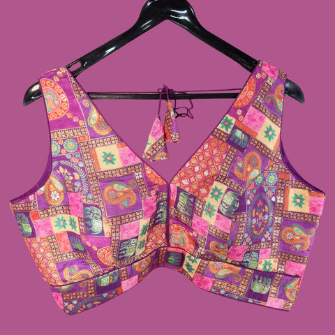 Naaz Dola Silk Base Dark Purple Blouse with V Neckline