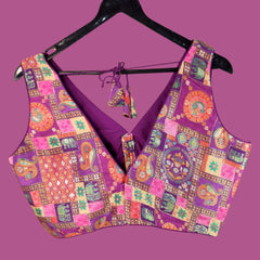 Naaz Dola Silk Base Dark Purple Blouse with V Neckline