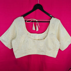 Self Design Cream Color Blouse with Round Neckline