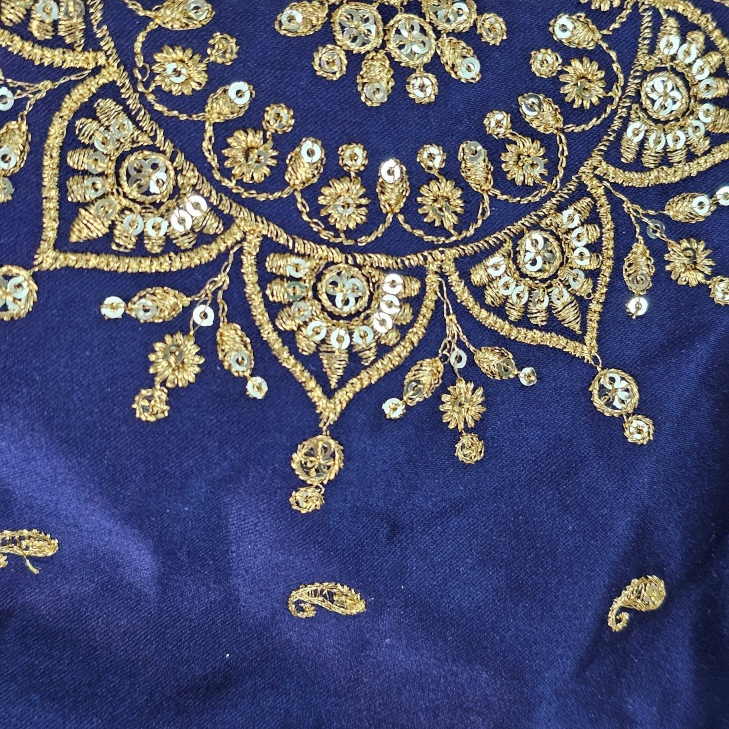 Embroidered Gajji Silk Base Navy Blue Color Blouse with Curvy V Neckline