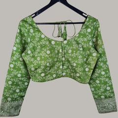Zarmina Banarasi Brocade Parrot Green Color Blouse with Round Neckline