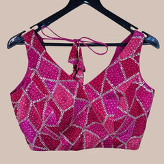 Rangoli Shades of Pink and Red Color Sequin Blouse with V Neckline