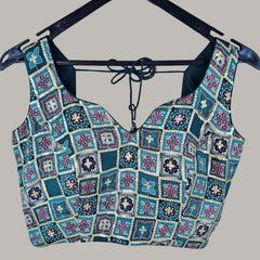 Rangrez Shades of Crystal Teal Color Sequin Blouse with Sweetheart Neckline