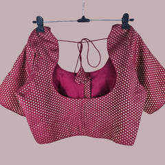 Gold Koyari Barbie Pink Color Banarasi Brocade Blouse with Round Neckline