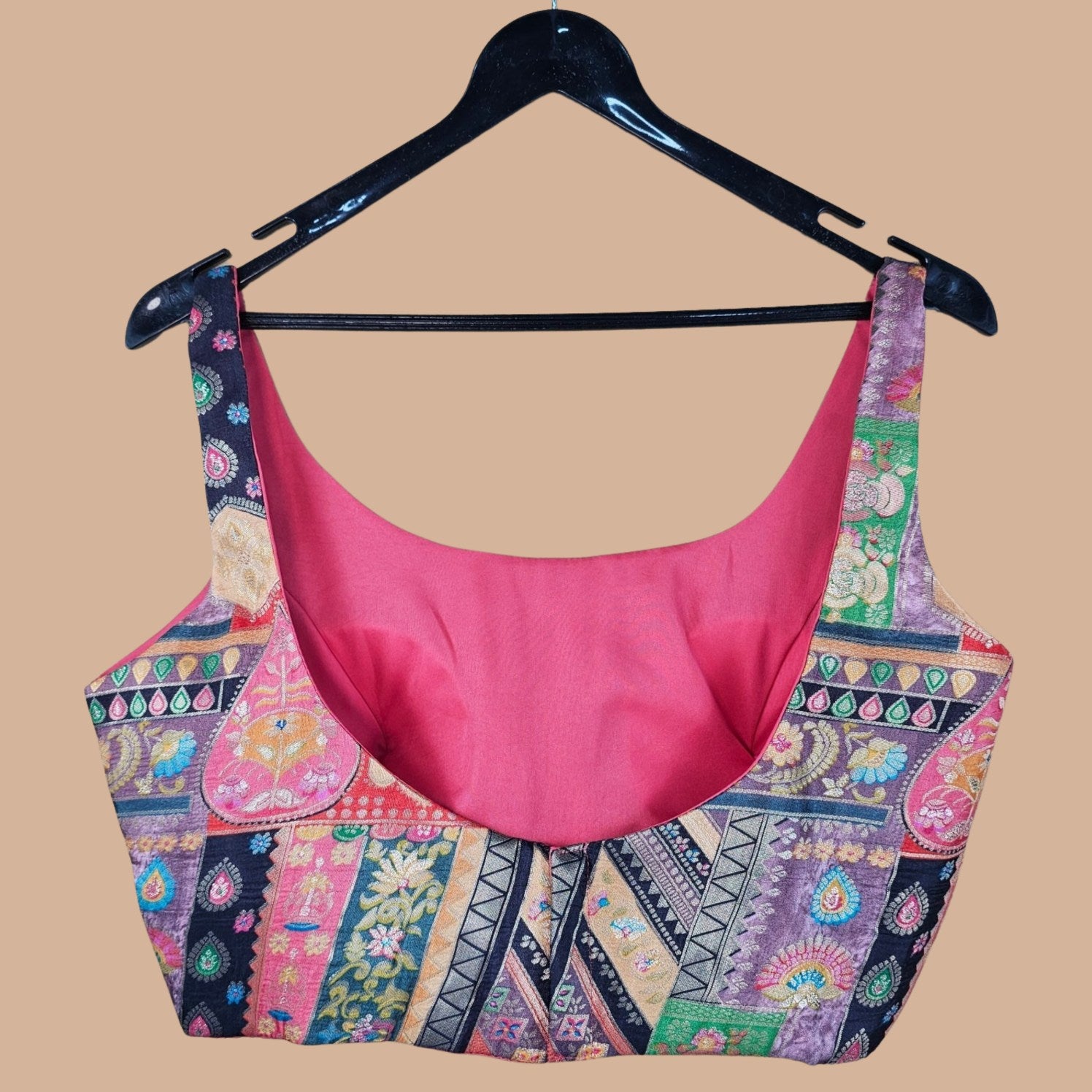 Aarasi Pure Banarasi Dola Silk Soft Brocade Blouse with Position Print on Peach Base and Round Neckline