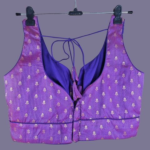 Rebecca Purple Zari Stripe Blouse with Deep Sweetheart Neckline