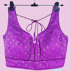 Rebecca Barbie Pink Zari Stripe Blouse with Deep Sweetheart Neckline