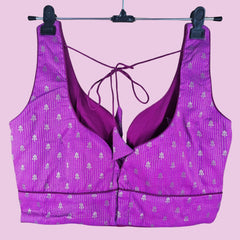 Rebecca Barbie Pink Zari Stripe Blouse with Deep Sweetheart Neckline