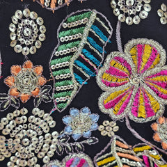 Jasmin Black Color Base Multicolor Floral Embroidered Blouse with Sweetheart Neckline