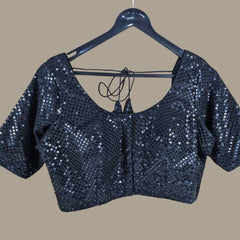 Gulzar Black Full Sequin Half Sleeves Color Blouse with Round Neckline