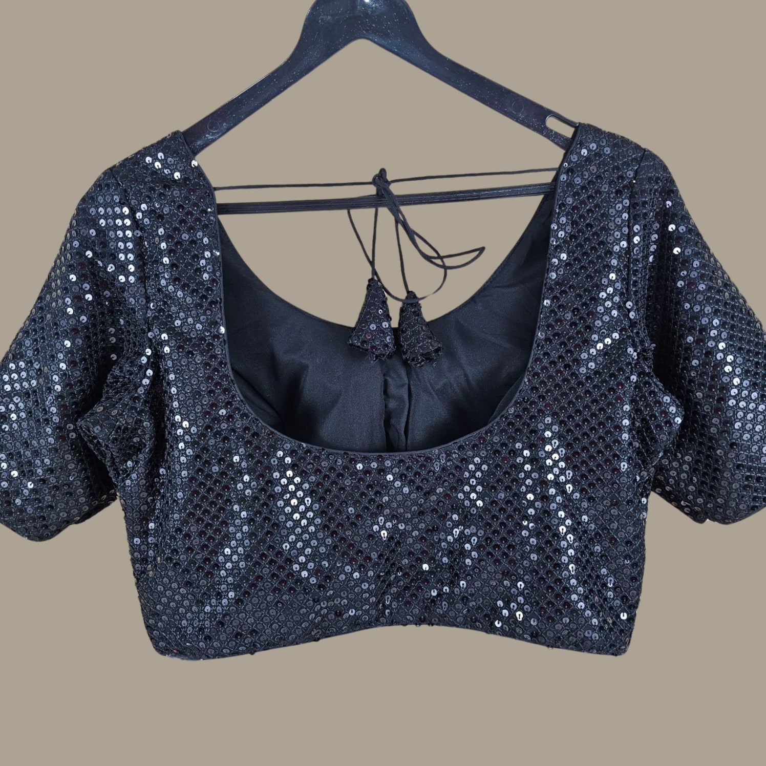Gulzar Black Full Sequin Half Sleeves Color Blouse with Round Neckline