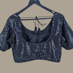 Gulzar Black Full Sequin Half Sleeves Color Blouse with Round Neckline