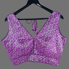 Raspberry Color Half Sleeves Blouse with V Neckline