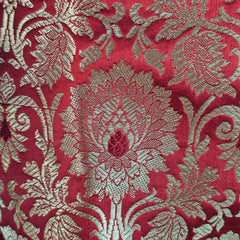 Mizaj Deep Red Brocade Half Sleeves Blouse with Round Neckline