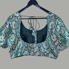 Mizaj Bottle Green Brocade Half Sleeves Blouse with Round Neckline