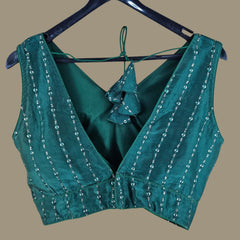 Zareef Hunter Green Color Sequin Blouse with V Neckline