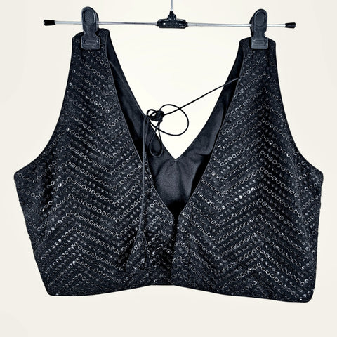 Siya Black Color Sequin Blouse with V Neckline