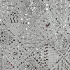 Silver Sequin Embellished White Base Blouse with V Neckline