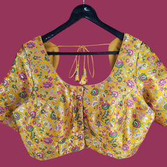 Phoolzar Banaras Brocade Mustard Yellow Color Blouse with Round Neckline