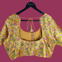 Phoolzar Banaras Brocade Mustard Yellow Color Blouse with Round Neckline