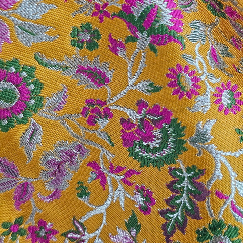 Phoolzar Banaras Brocade Mustard Yellow Color Blouse with Round Neckline