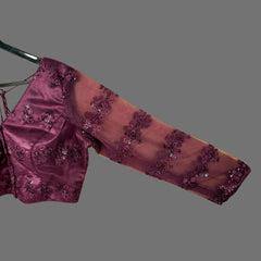 Nazakat Net Wine Color Blouse with sequin work with V Neckline
