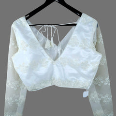Nazakat Net Off - White Color Blouse with sequin work with V Neckline