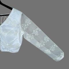 Nazakat Net Off - White Color Blouse with sequin work with V Neckline