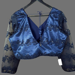 Nazakat Net Navy Blue Color Blouse with sequin work with V Neckline