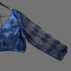 Nazakat Net Navy Blue Color Blouse with sequin work with V Neckline