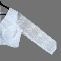 Nazakat Net White Color Blouse with sequin work with V Neckline