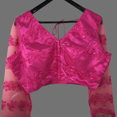 Nazakat Net Hot Pink Color Blouse with sequin work with V Neckline