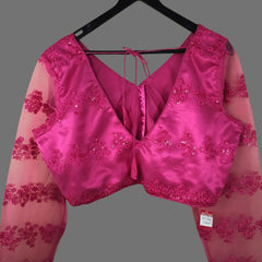 Nazakat Net Hot Pink Color Blouse with sequin work with V Neckline