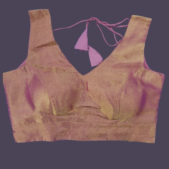 Light Pink / Baby Pink Dual Tone Blouse with Attached Sleeves and V Neckline