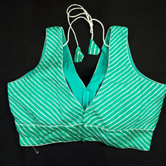 Turquoise Leheriya Blouse with Attached Sleeves and V Neckline