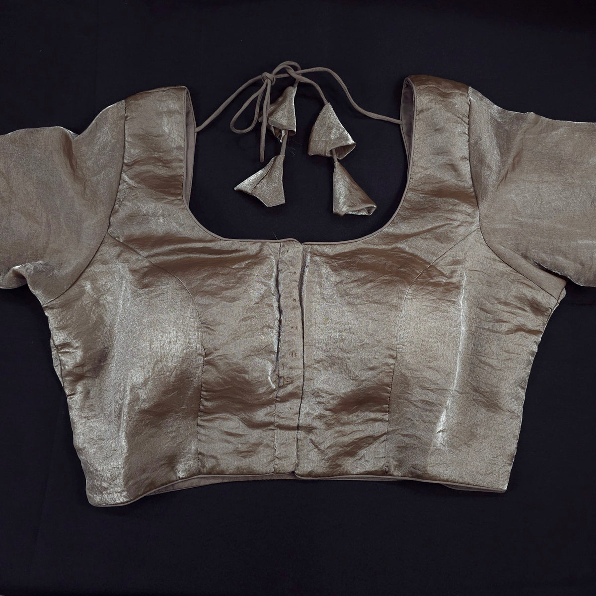 Light Brown Dual tone organza Blouse with Sleeves and Round Neckline