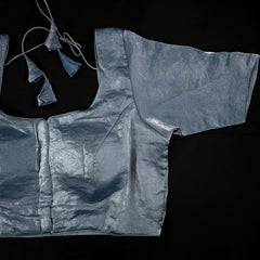 Grey Dual tone organza Blouse with Sleeves and Round Neckline