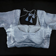 Grey Dual tone organza Blouse with Sleeves and Round Neckline