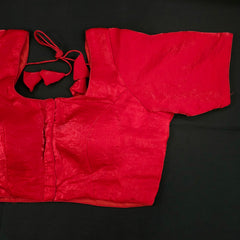 Scarlet Red Dual tone organza Blouse with Sleeves and Round Neckline