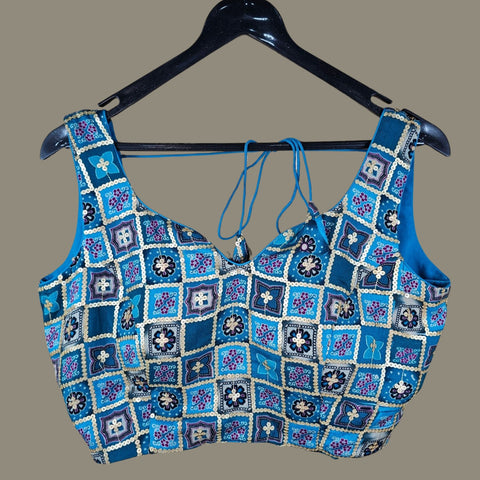 Rangrez Shades of Bright Blue and Sea Blue Color Sequin Blouse with Sweetheart Neckline